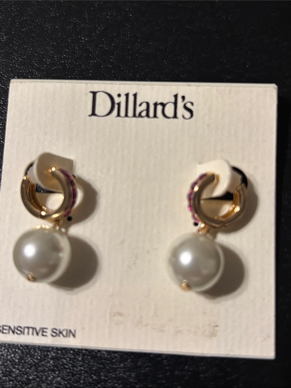 Gold-Tone Pink Crystal Hoop Pearl Drop‎ Earrings Dangle Drop - Picture 8 of 11